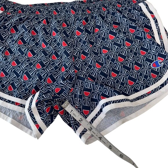 Champion Women Navy/Red Athletic Running Shorts SZ S Build-Brief  Logo Pattern - Picture 6 of 11